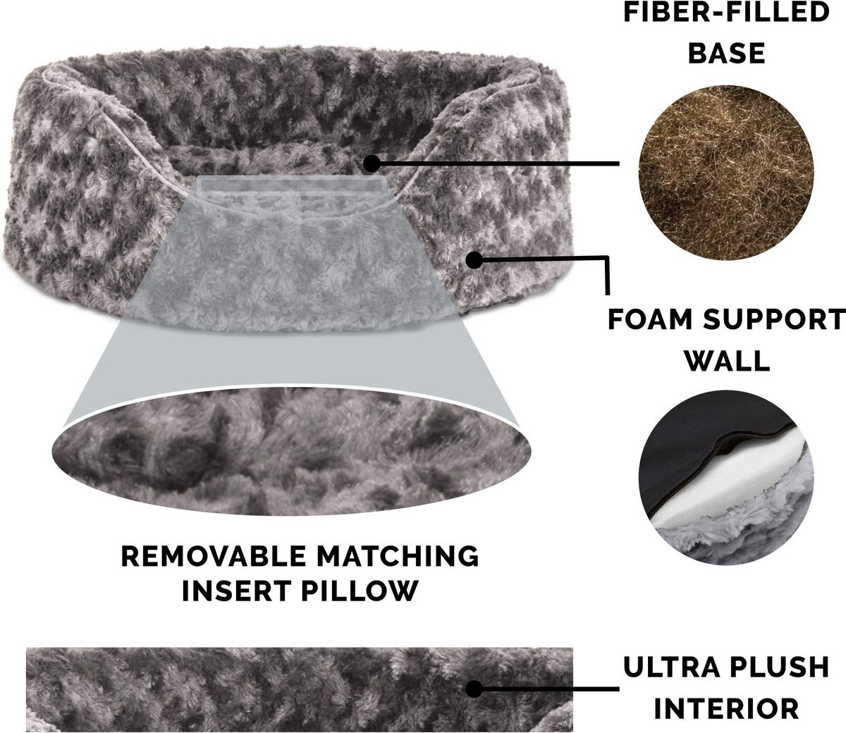 FurHaven Print Flannel Bolster Cat & Dog Bed with Removable Cover