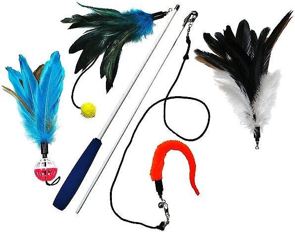 PET FIT FOR LIFE 6 Piece Replacement Feather Pack for Wand Cat Toy