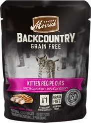 Merrick Backcountry Grain-Free Kitten Recipe Cuts Chicken & Duck in Gravy Cat Food Pouches, 3-oz, case of 24