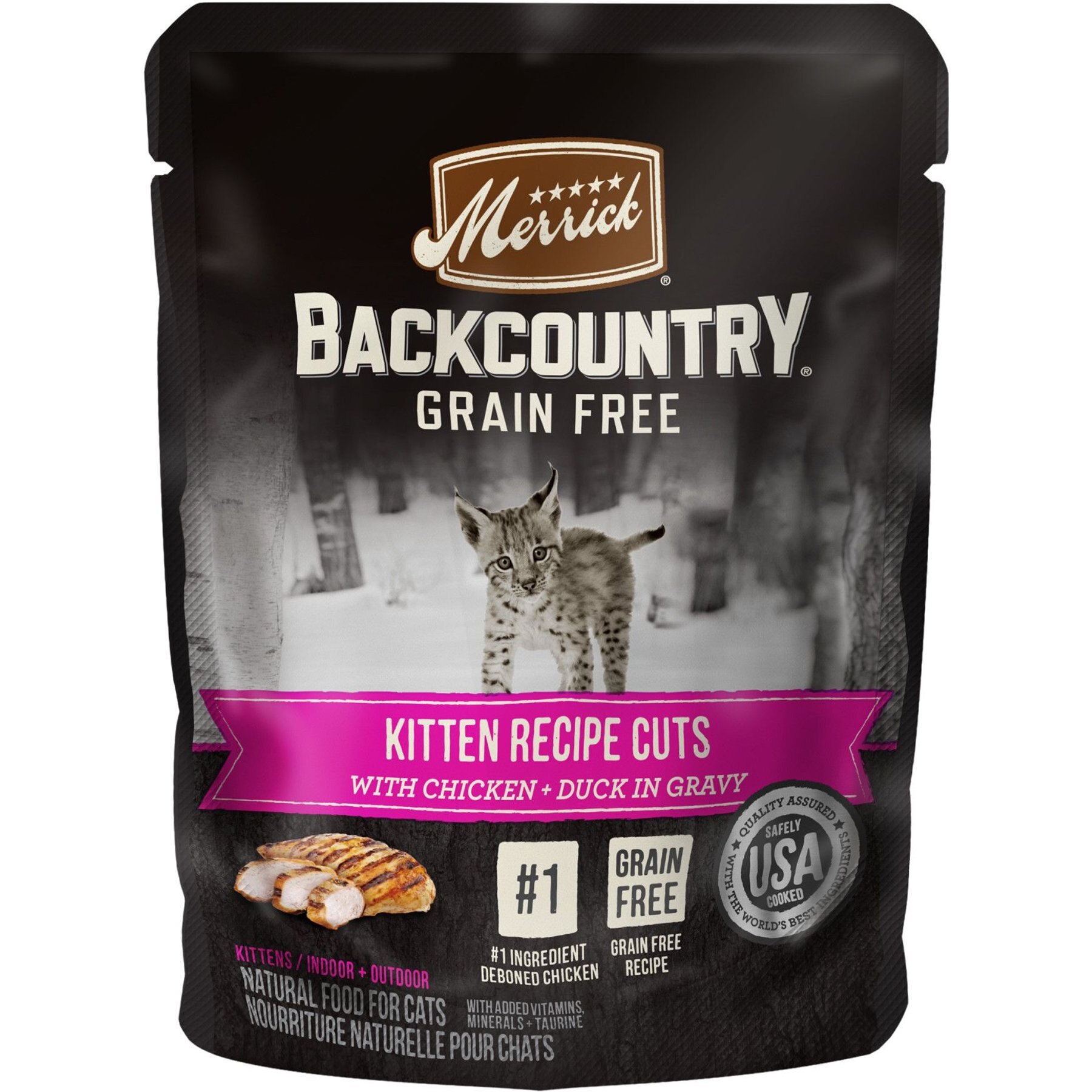 Merrick Backcountry Grain-Free Kitten Recipe Cuts Chicken & Duck in Gravy Cat Food Pouches
