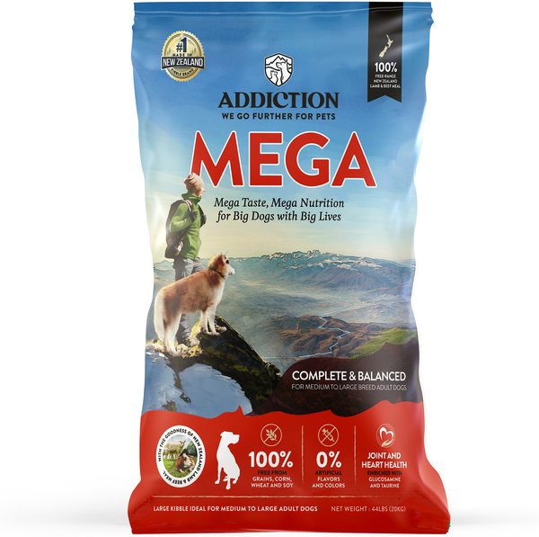 Addiction Mega Complete Balanced Grain-Free Medium to Large Breed Adult Dry Dog Food, 44-lb bag slide 1 of 9