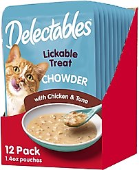 Hartz Delectables Chowder Chicken & Tuna Lickable Cat Treat, 1.4-oz, case of 12