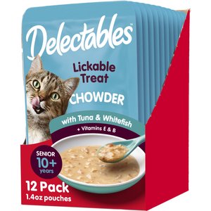 Hartz Delectables Chowder Senior 10+ Tuna & Whitefish Cat Treat, 1.4-oz, Case of 12