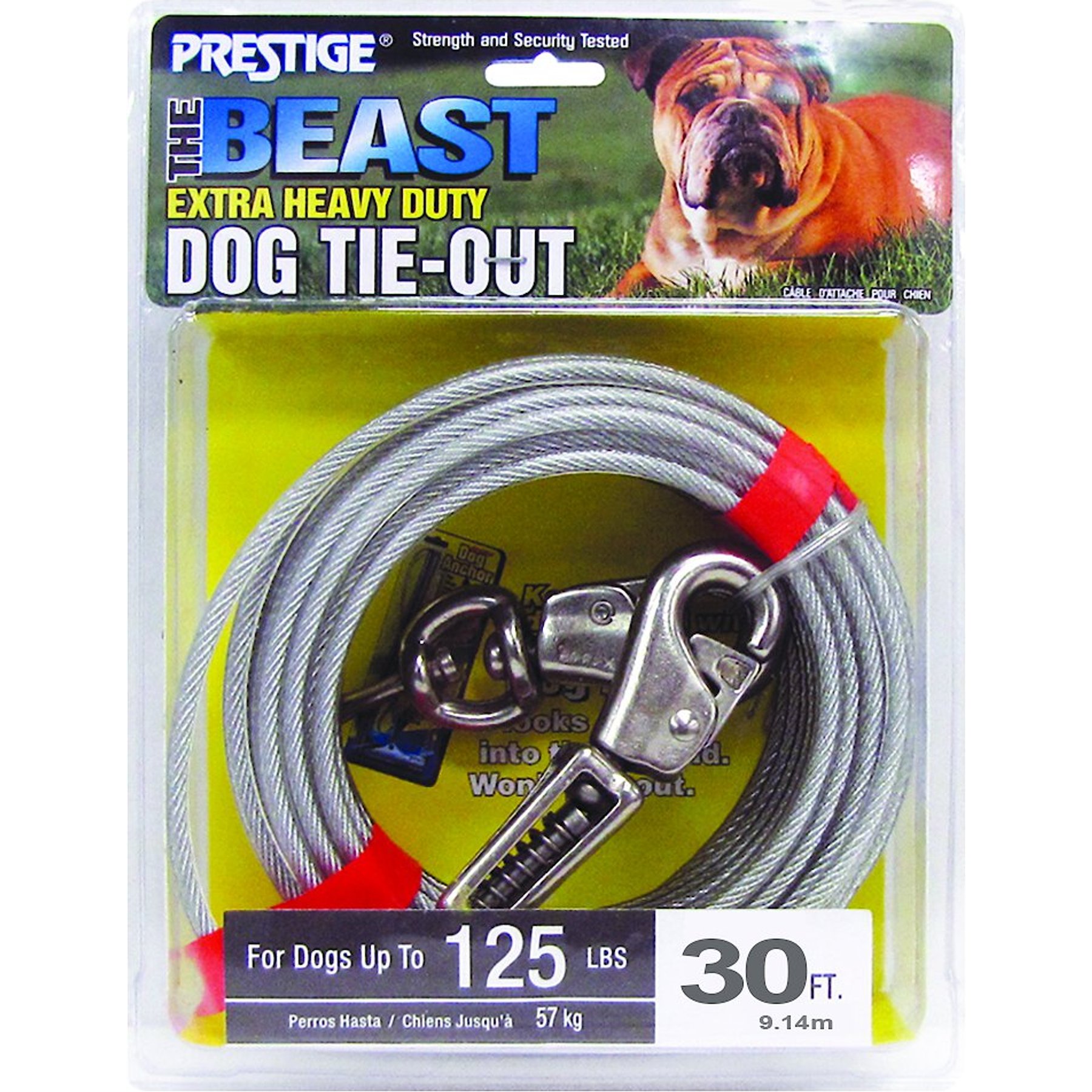 Boss Pet Prestige Dog Tie-Out with Spring, Beast, Silver