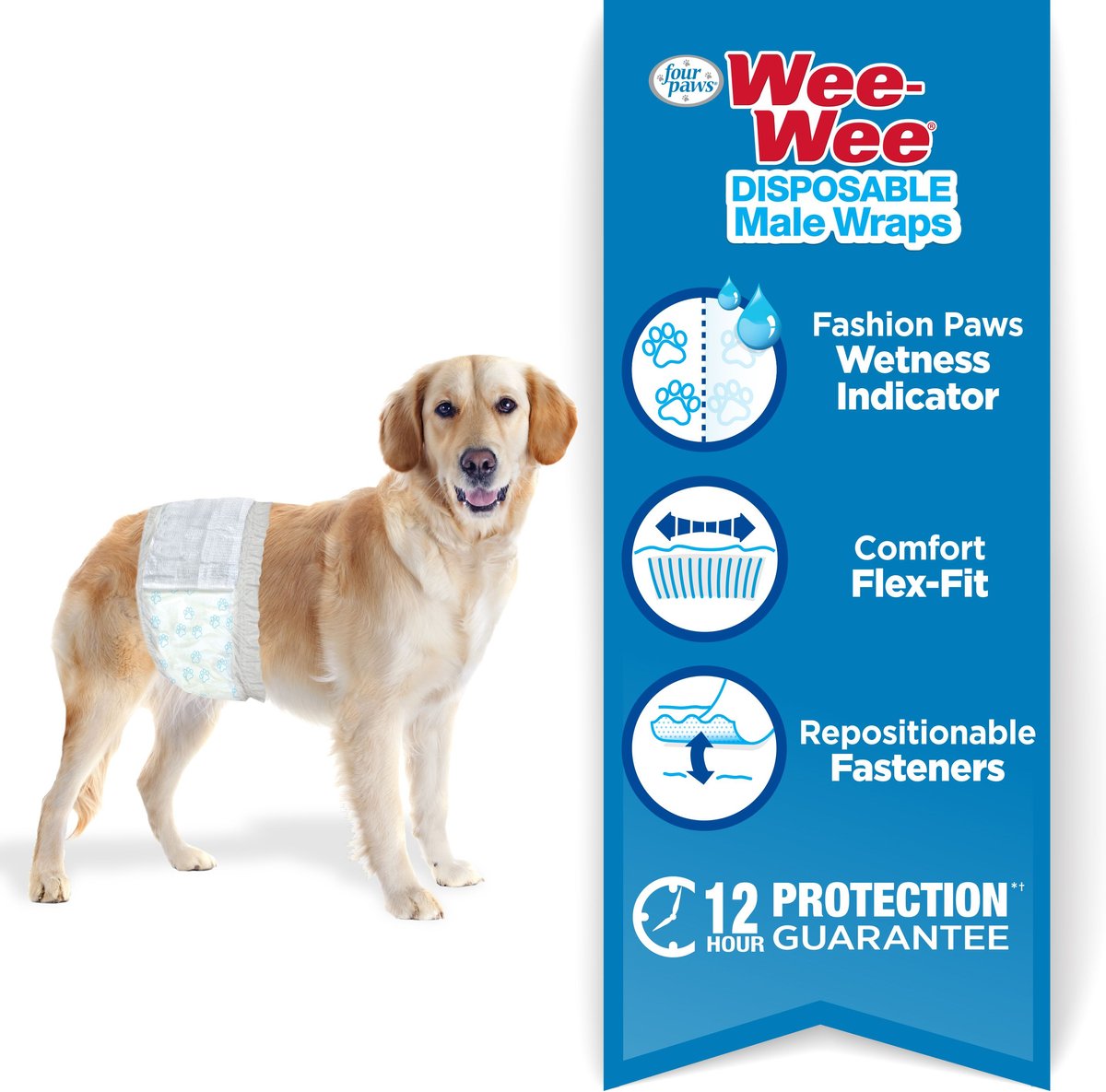 WEEWEE Disposable Male Dog Wraps, Medium/Large 23 to 31in waist, 12