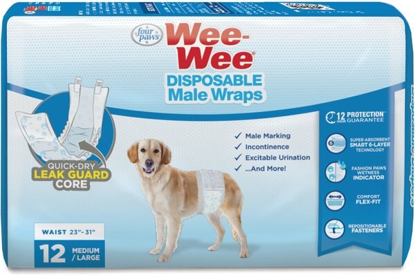 Wee-Wee Disposable Male Dog Wraps, Medium/Large: 23 to 31-in waist, 12 count slide 1 of 9