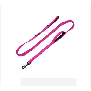 Max and Neo Dog Gear Nylon Reflective Double Dog Leash, Pink, 6-ft long, 1-in wide