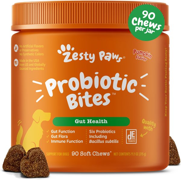 Zesty Paws Probiotic Bites Pumpkin Flavored Soft Chews Digestive Supplement for Dogs, 90 count slide 1 of 10
