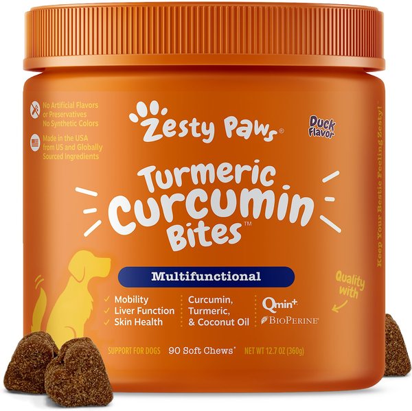 Zesty Paws Turmeric Curcumin Bites Duck Flavored Soft Chews Multivitamin for Dogs, 90 count slide 1 of 9