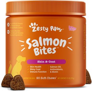 Zesty Paws Salmon Bites Salmon Flavored Soft Chews Skin & Coat Supplement for Dogs, 90 count