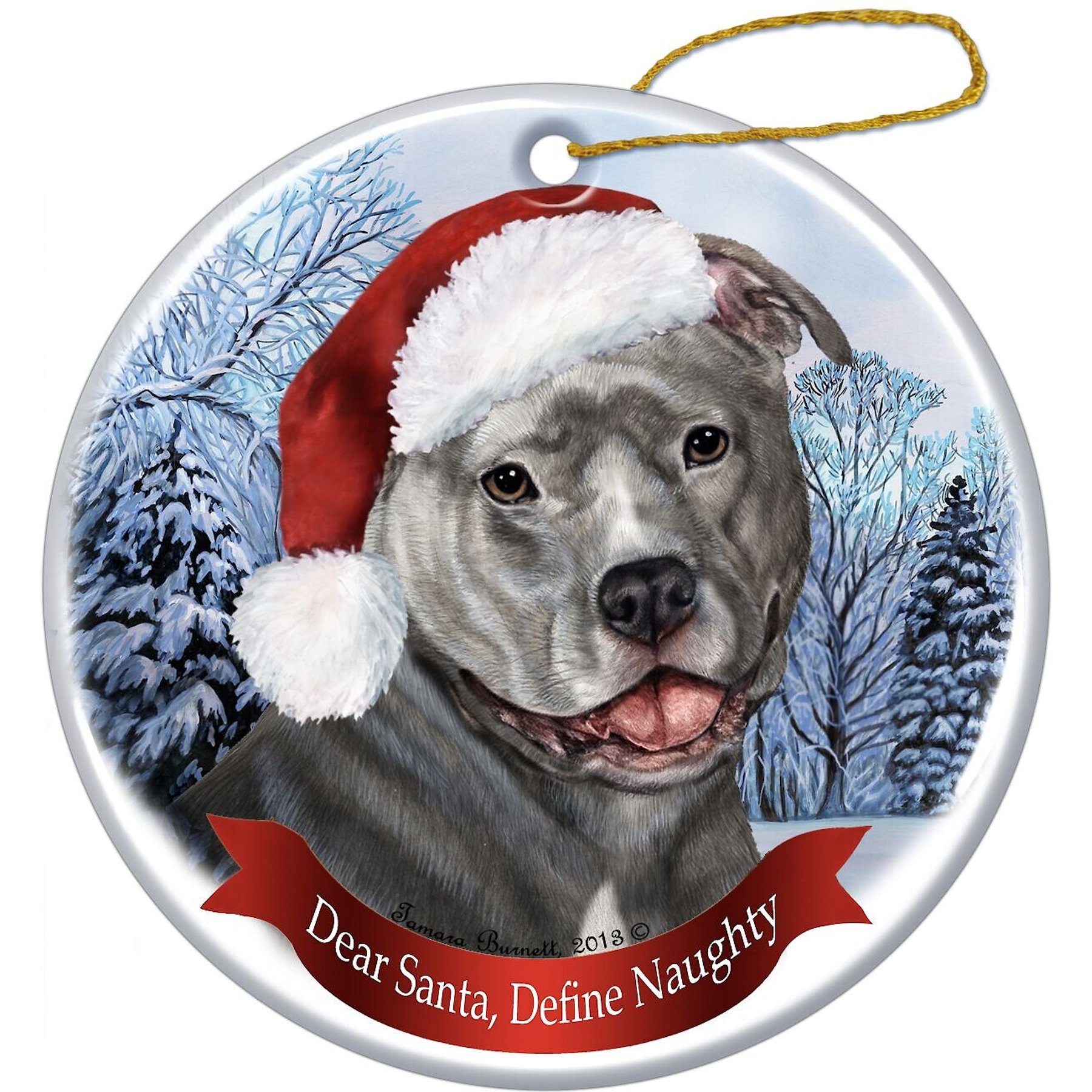 Pet Gifts USA Howliday Dog Breed Ornament, Pit Bull, Blue