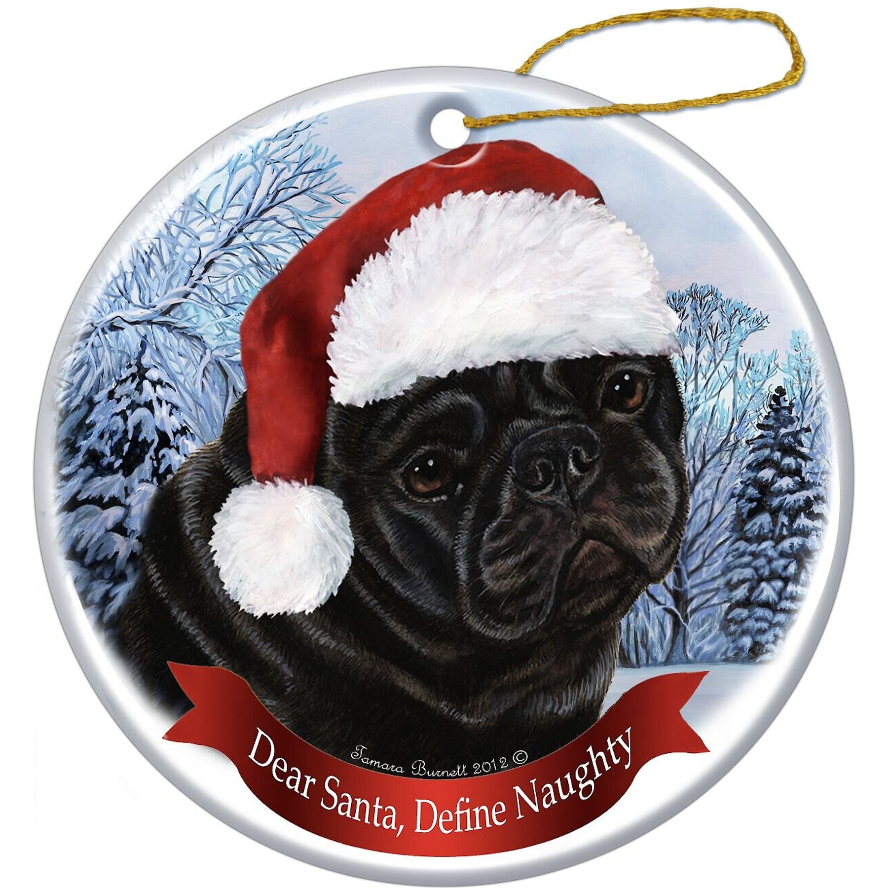 Pet Gifts USA Howliday Dog Breed Ornament, Pug, Black