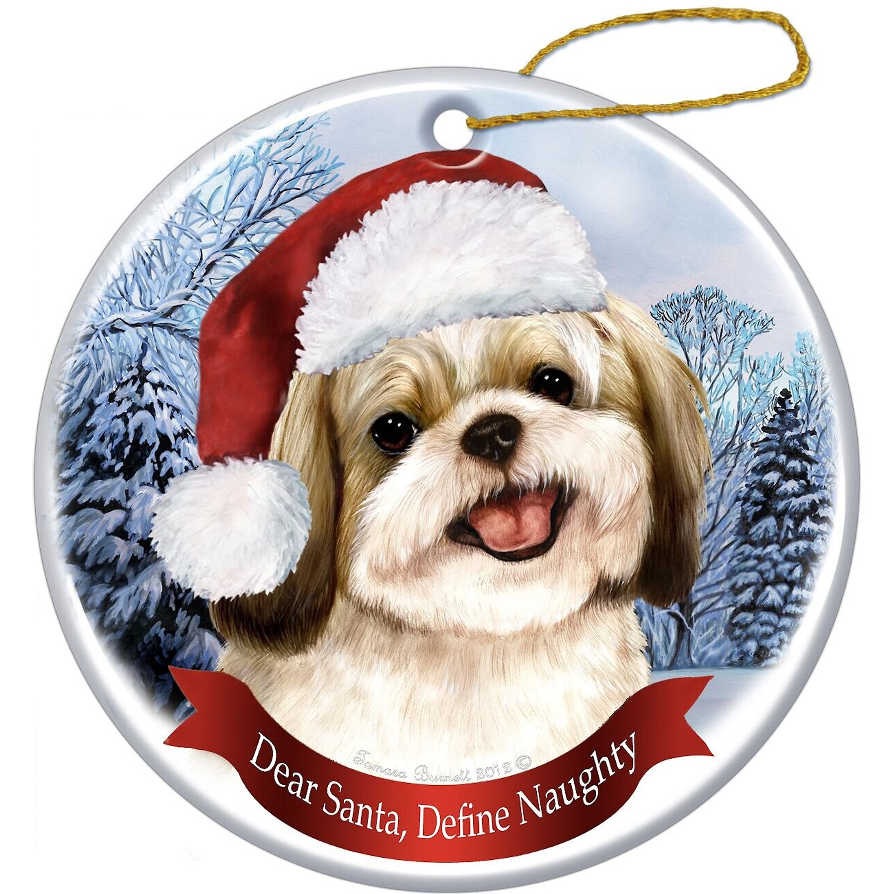 Pet Gifts USA Howliday Dog Breed Ornament, Shih Tzu, Gold & White