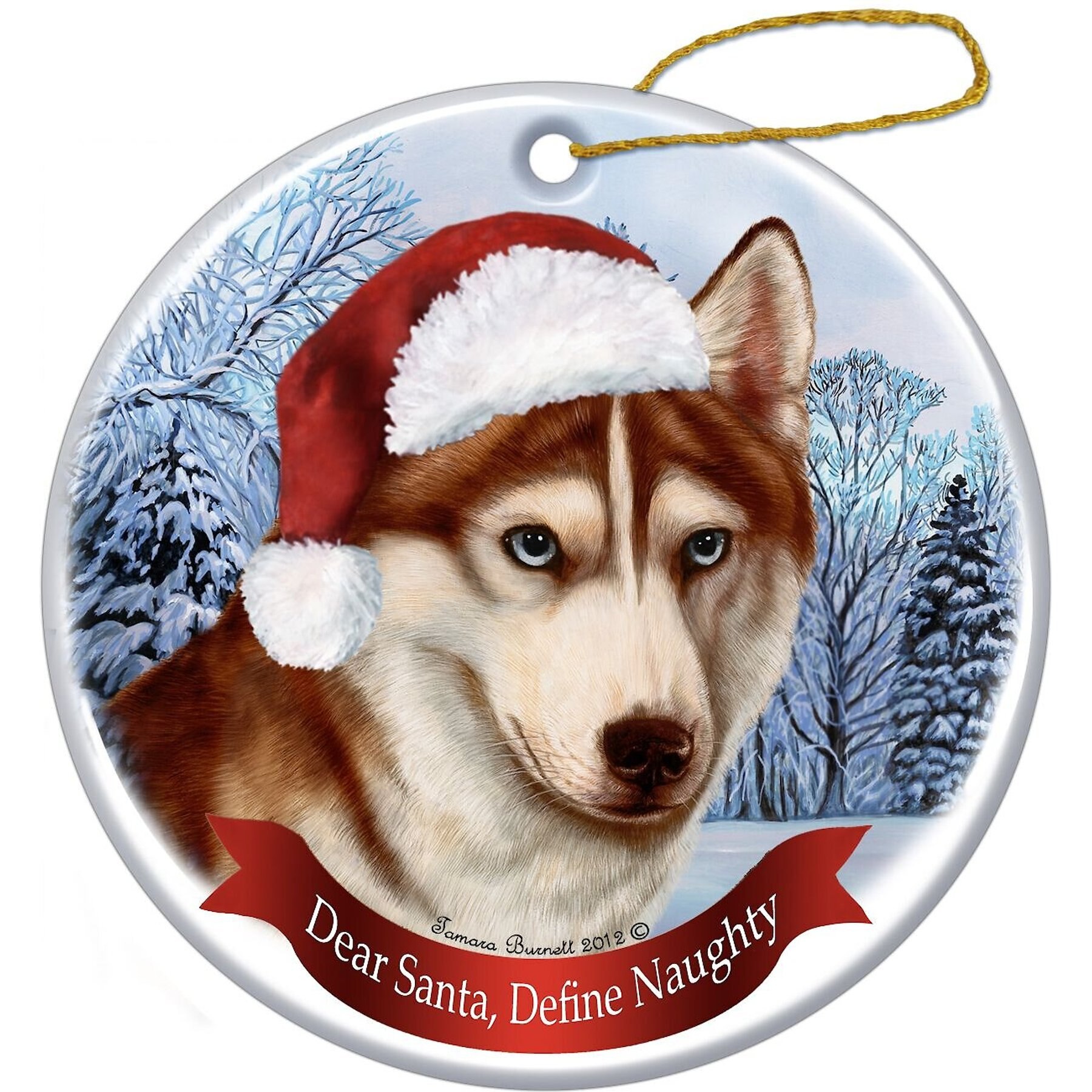Pet Gifts USA Howliday Dog Breed Ornament, Siberian Husky, Red & White