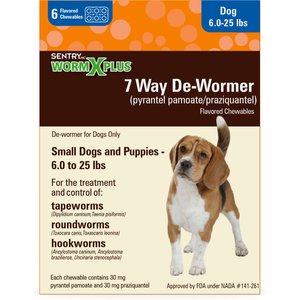 Sentry HC WormX Plus 7 Way Dewormer for Hookworms, Roundworm & Tapeworms for Small Breed Dogs, 6 count