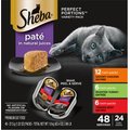 Sheba Perfect Portions Grain-Free Savory Chicken, Roasted Turkey & Tender Beef Pate Variety Pack Adult Wet Cat Food Trays, 2.6-oz, case of 24 twin-packs