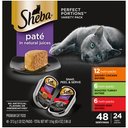 Sheba Perfect Portions Grain-Free Savory Chicken, Roasted Turkey & Tender Beef Pate Variety Pack Adult Wet Cat Food Trays, 2.6-oz, case of 24 twin-packs