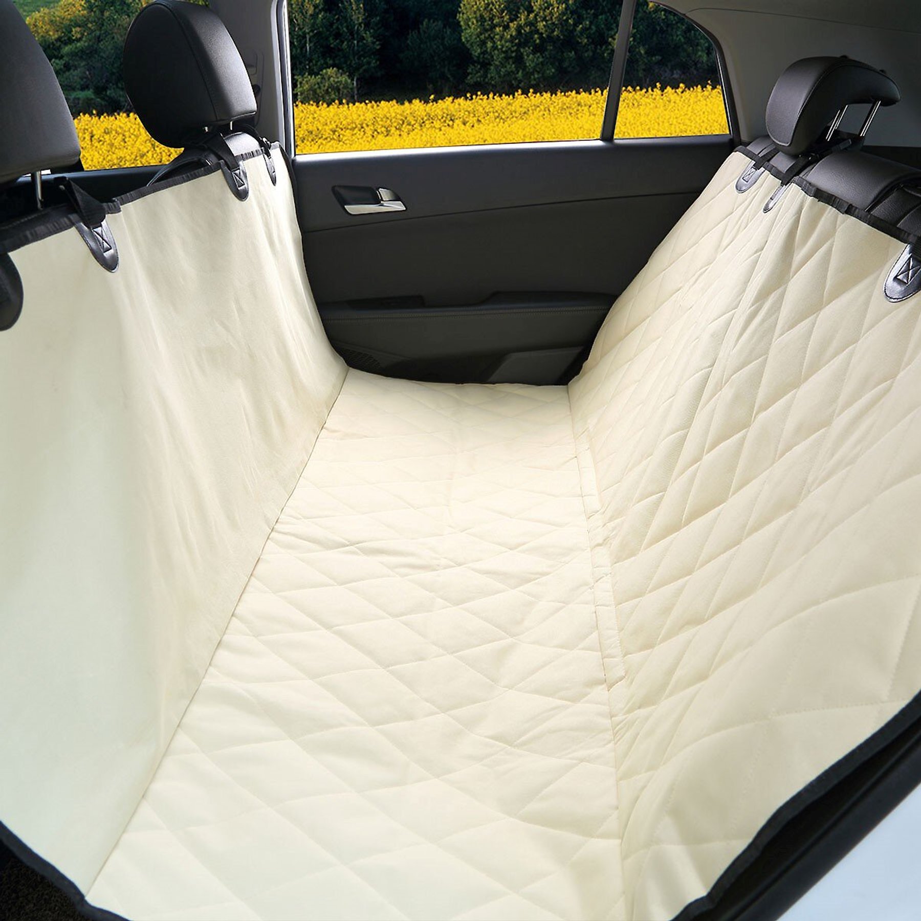 Frisco Premium Quilted Water Resistant Hammock Car Seat Cover with Seatbelt Tether & Travel Bag, Regular, Black/Gray