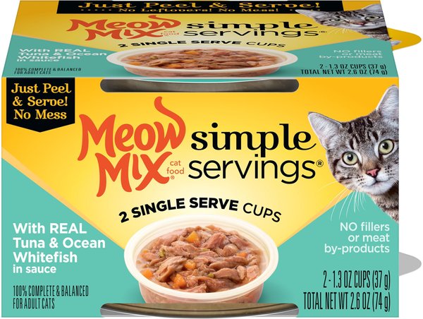 Meow Mix Simple Servings Adult Tuna and Ocean Whitefish Recipe Cat Food Tray