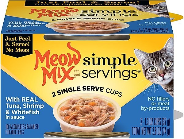 Meow Mix Simple Servings Adult Tuna, Shrimp and Whitefish Recipe Cat Food Tray