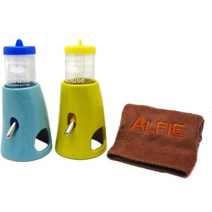 Alfie Pet Small Animal 2-in-1 Water Bottle with Ceramic Hut, 2-Pack
