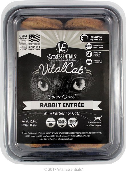 Vital Essential Grain Free Rabbit Dinner Patties Freeze Dried Raw Food for Cats Vital Essential Grain Free Rabbit Dinner Patties Freeze Dried Raw Food for Cats