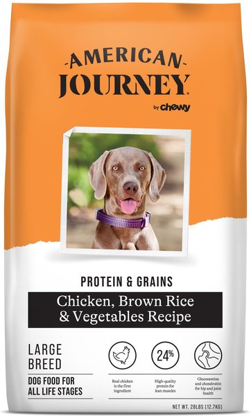 American Journey Protein & Grains Large Breed Chicken, Brown Rice & Vegetables Recipe Dry Dog Food, 28-lb bag slide 1 of 9