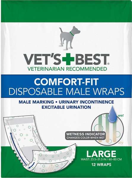 Vet's Best Comfort-Fit Disposable Male Dog Wraps, Large: 23.5 to 31.5-in waist, 12 count slide 1 of 10
