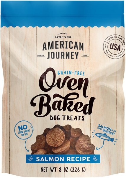 American Journey Salmon Recipe Grain-Free Oven Baked Crunchy Biscuit Dog Treats, 8-oz bag slide 1 of 7