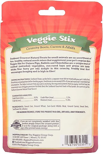 Higgins Sunburst Veggie Stix Gourmet Treats for Guinea Pigs, Rabbits & Chinchillas, 4-oz
