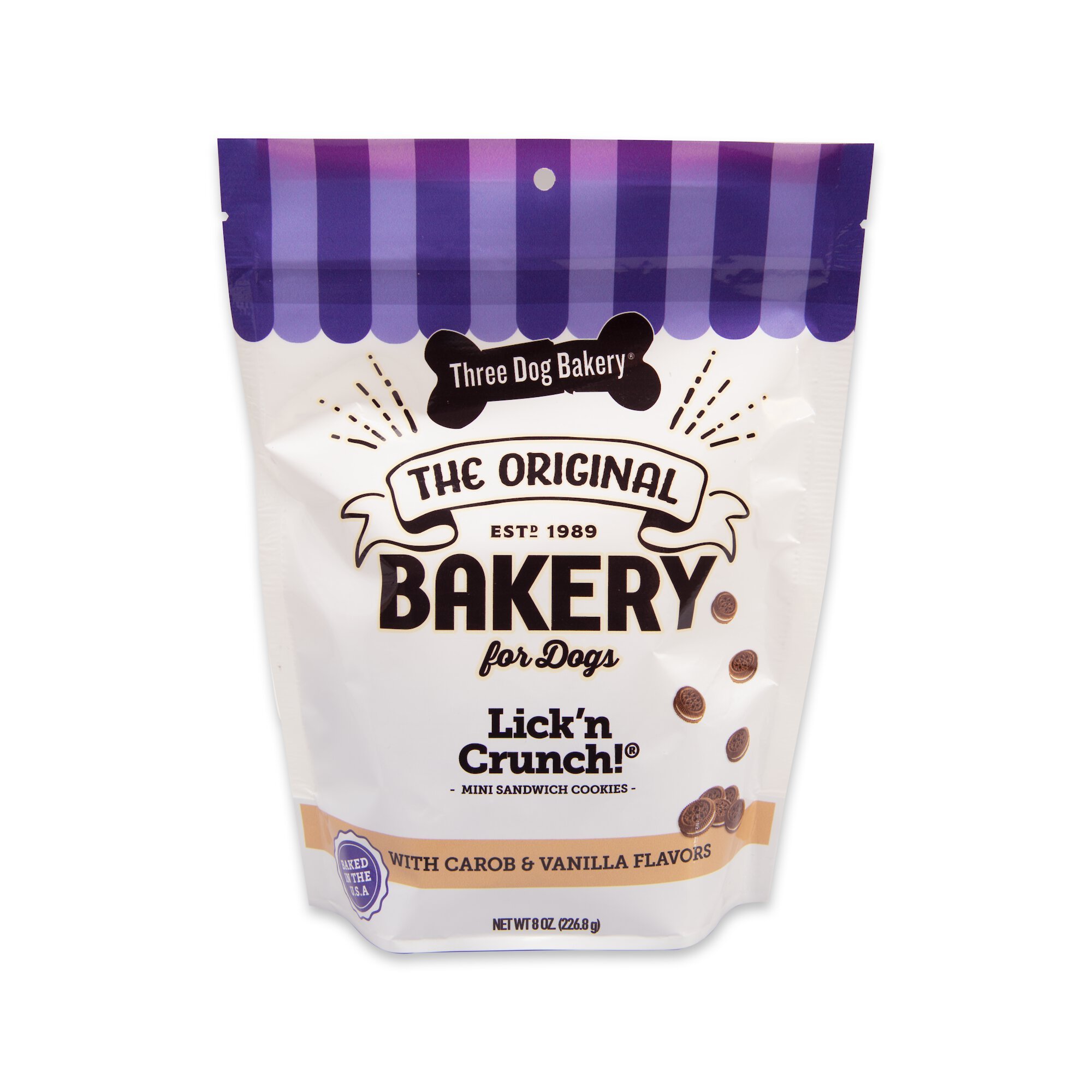 THREE DOG BAKERY Mini Lick'n Crunch Carob & Vanilla Flavor Sandwich