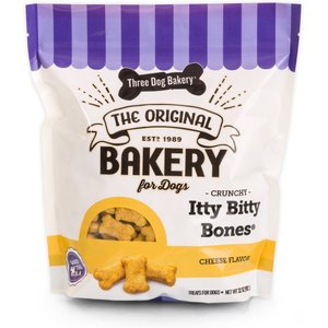Three Dog Bakery Crunchy Itty Bitty Bones with Cheese Dog Treats, 32-oz bag