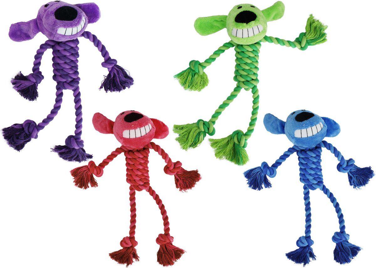 Multipet Loofa with Rope Body Squeaky Ropes Tug Dog Toy, Color Varies, 10.5-in, 1 count