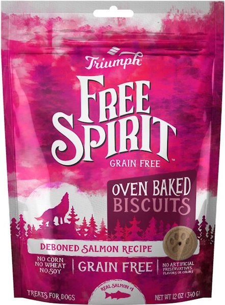 Triumph Free Spirit Grain-Free Deboned Salmon Recipe Oven-Baked Biscuit Dog Treats, 12-oz bag slide 1 of 2