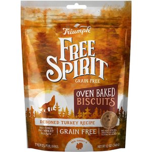 Triumph Free Spirit Grain-Free Deboned Turkey Recipe Oven-Baked Biscuit Dog Treats, 12-oz bag