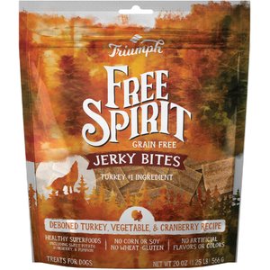 Triumph Free Spirit Jerky Bites Deboned Turkey, Vegetable & Cranberry Grain-Free Dog Treats, 20-oz bag