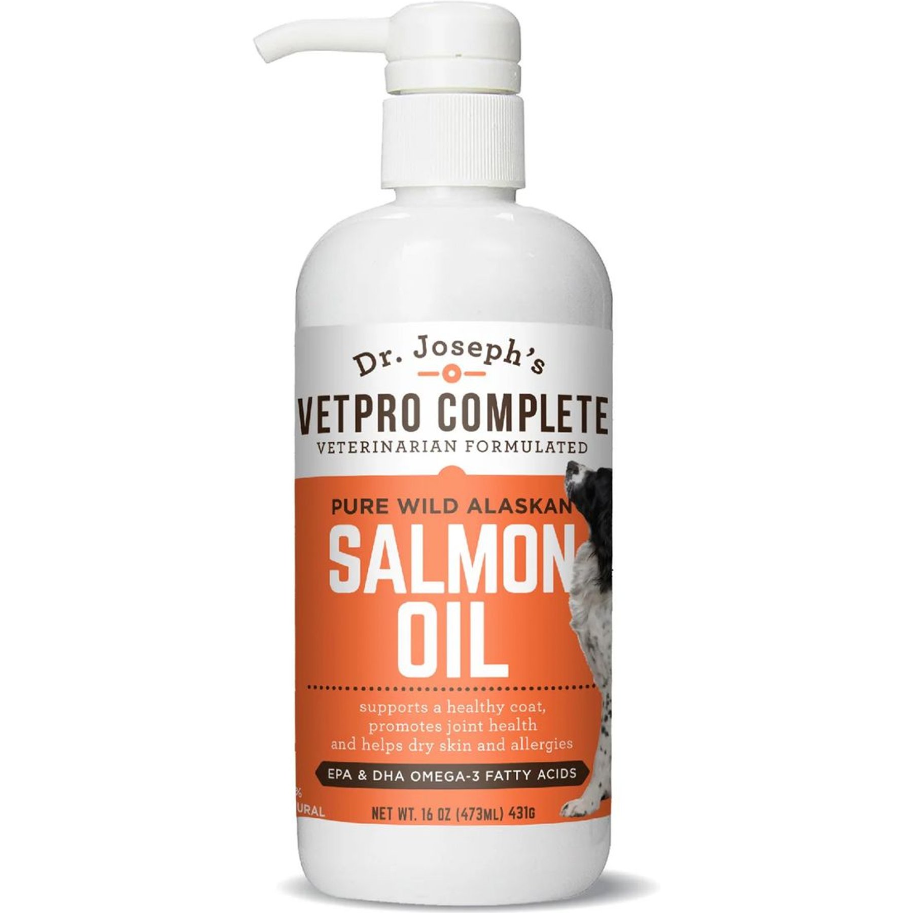 Dr. Joseph's VetPro Complete Pure Wild Alaskan Salmon Oil Skin & Coat Supplement Food Topper for Dogs, 16-fl oz bottle