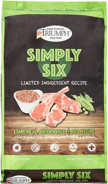 Triumph Simply Six Limited Ingredient Lamb Meal, Brown Rice & Pea Recipe Dry Dog Food, 14-lb bag slide 1 of 6