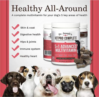 Show full view: Dr. Joseph's VetPro Complete Chicken Flavored 5in1 Advanced Multivitamin Soft Chew Supplement for Dogs, 120 count slide 5 of 11