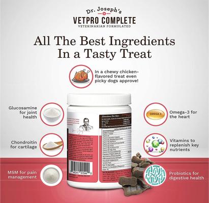 Show full view: Dr. Joseph's VetPro Complete Chicken Flavored 5in1 Advanced Multivitamin Soft Chew Supplement for Dogs, 120 count slide 6 of 11