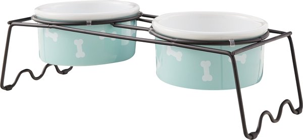 Discontinued - SIGNATURE HOUSEWARES Bone Print Elevated Dog Bowls, Aqua ...