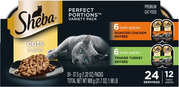 Sheba Perfect Portions Cuts in Gravy Multipack Poultry Entrees Wet Cat Food Trays, 2.6-oz, case of 12 twin-packs slide 1 of 10