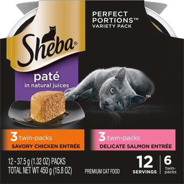 Sheba Perfect Portions Chicken & Salmon Pate Entree Variety Pack Adult Wet Cat Food Trays, 2.6-oz, case of 24 twin-packs slide 1 of 10