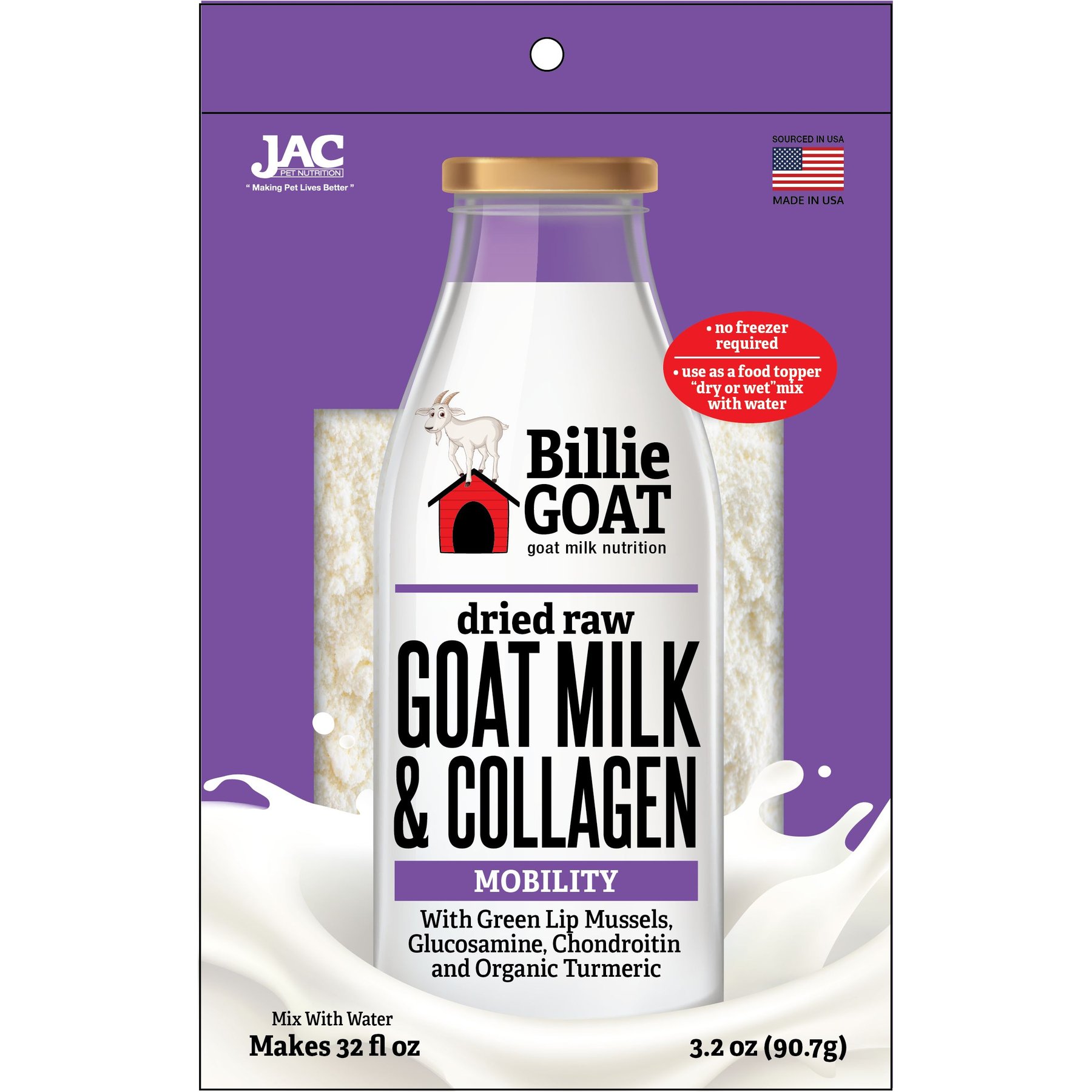 JAC Pet Nutrition Superfood Adult Goat Milk & Collagen with Blueberries, Cranberries, Apples Immune-Support Powdered Dog Food Topper, 3.2-oz bag