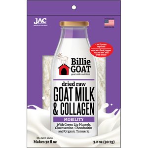 JAC Pet Nutrition Adult Goat Milk & Collagen with Green Lip Mussels, Glucosimine, Chondroitin, Turmeric for Mobility Hip & Joint-Support Powdered Dog Food Topper, 3.2-oz bag