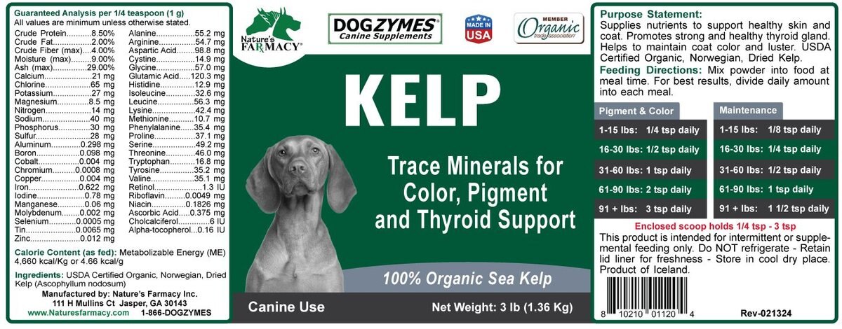 NATURE'S FARMACY Dogzymes Norwegian Kelp Dog Supplement, 3lb jar