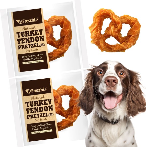 AFreschi Natural Turkey Tendon Pretzel Natural Dog Chew Treat, Medium