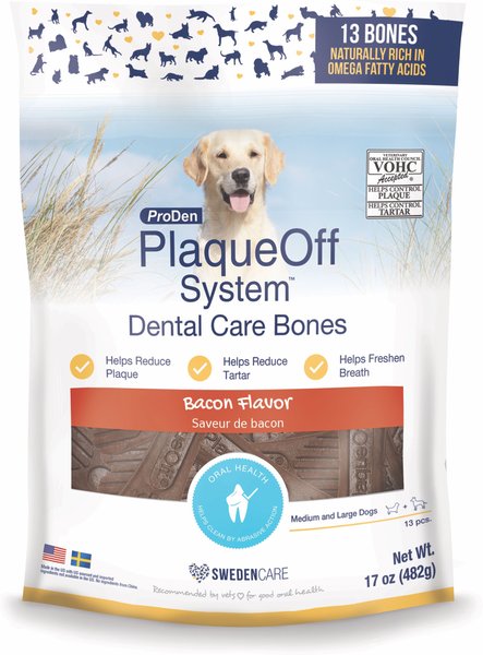 swedencare PlaqueOff System Natural Bacon Flavored Dental Bone Dog Treats, 13 count slide 1 of 1