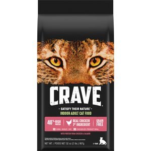 Crave with Protein from Chicken & Salmon Indoor Adult Grain-Free Dry Cat Food, 2-lb bag