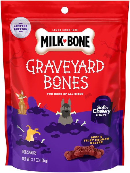 Milk-Bone Minis Halloween Graveyard Beef Bones Adult Soft & Chewy Dog Treats, 3.7-oz pouch